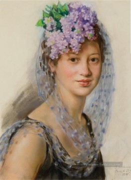  1941 Galerie - verticale de popoff berthe dans un fascinateur floral 1941 belle dame femme